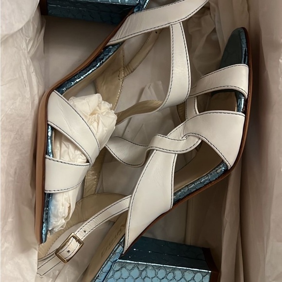 EMMA VIANI MADE IN ITALY METALIC LEATHER White and Blue Women's Heels - Picture 7 of 10
